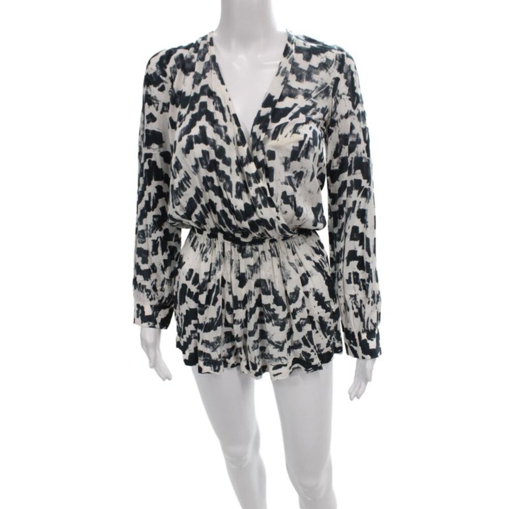Blue Life Womens Romper Black Chevron V Neck Long Sleeve Rayon Size XS
